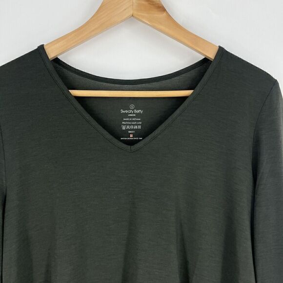 Sweaty Betty Top Size Small Womens Olive Green Split Back Long Sleeve Yoga Shirt - Picture 2 of 10